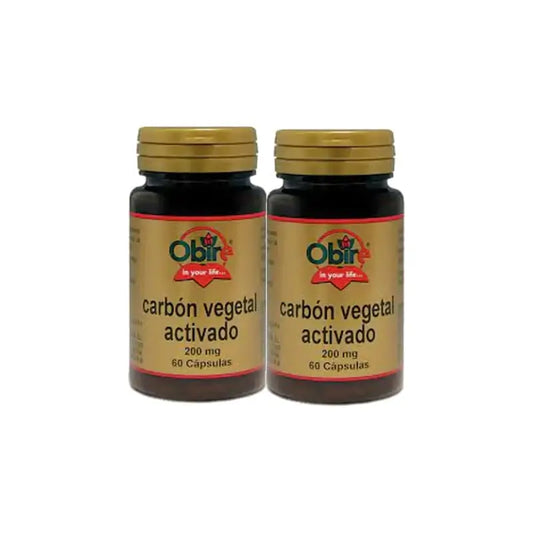 Obire Ενεργός Φυτικός Άνθρακας 200 mg, Συσκευασία 2 x 60 κάψουλες