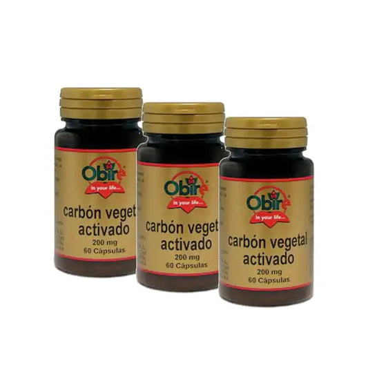 Obire Ενεργός Φυτικός Άνθρακας 200 mg, Συσκευασία 3 x 60 κάψουλες