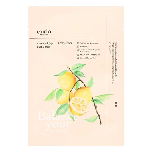 Ondo Beauty 36.5 Μάσκα προσώπου με άνθρακα και yuja «Bubble Pong-Pong», 25 γρ.