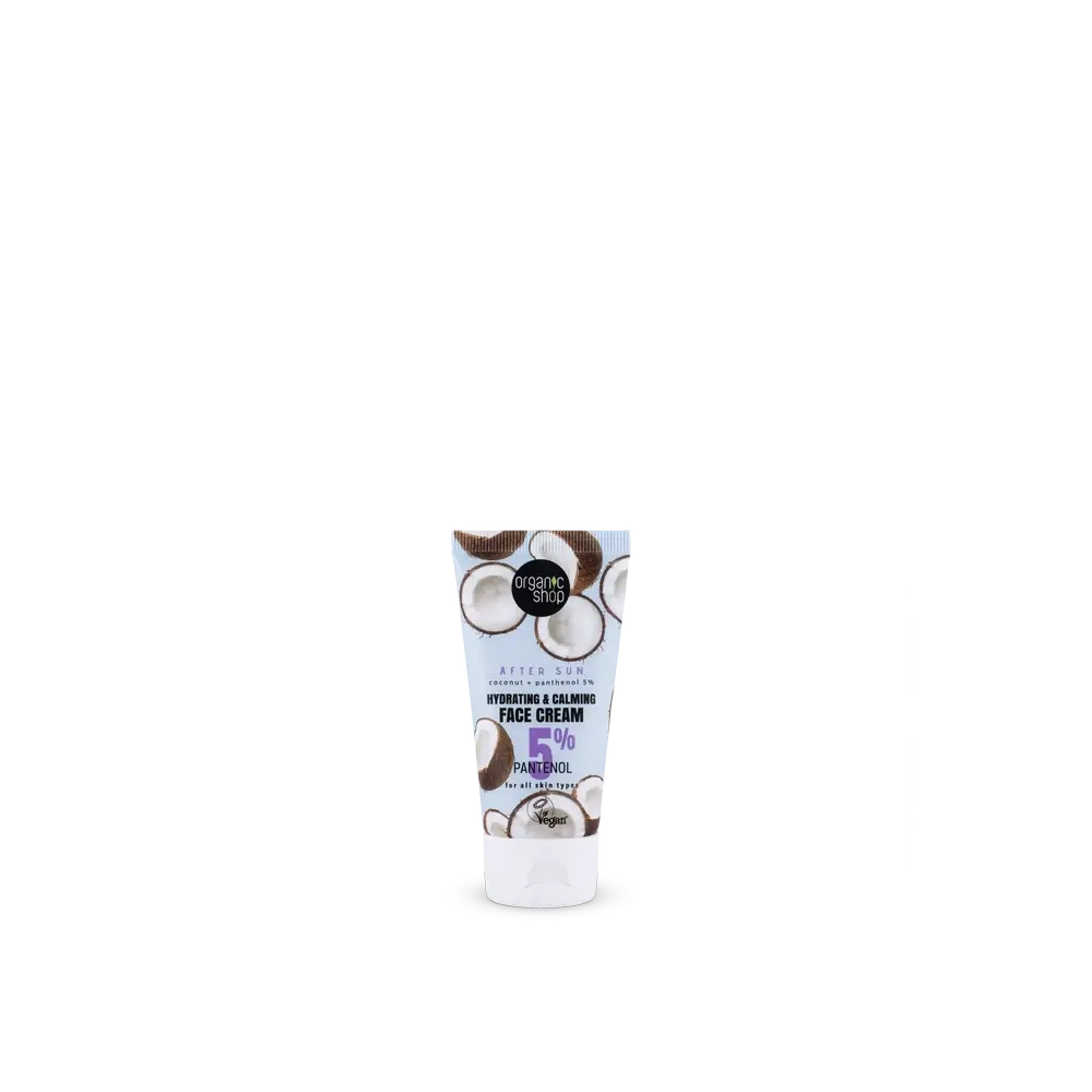 Organic Shop Ενυδατική και καταπραϋντική κρέμα προσώπου για μετά τον ήλιο με καρύδα + πανθενόλη 5% 50 ml 