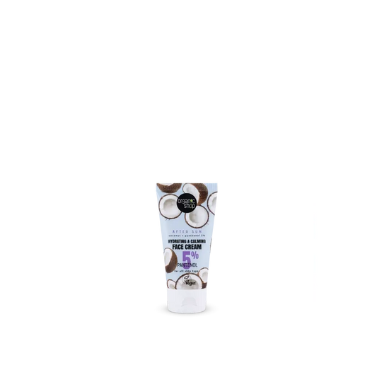 Organic Shop Ενυδατική και καταπραϋντική κρέμα προσώπου για μετά τον ήλιο με καρύδα + πανθενόλη 5% 50 ml 