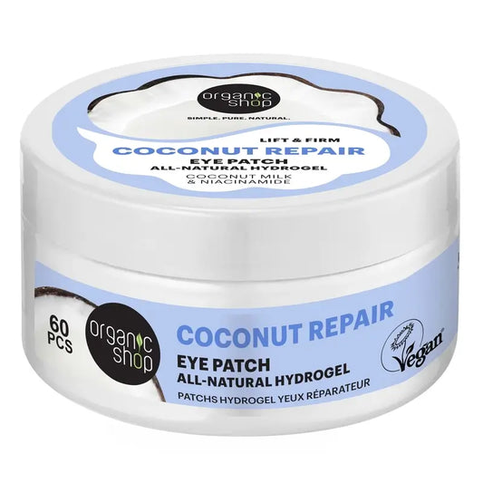 Organic Shop Fac Συμπιεστικά έμπλαστρα υδρογέλης για τη ζώνη γύρω από τα μάτια «Coconut Repair», 60 τεμ.