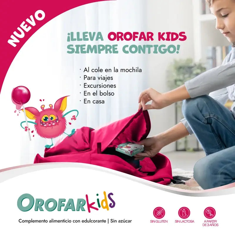 Orofar Kids Γλειφιτζούρια για τον πονόλαιμο, γεύση βατόμουρου, χωρίς ζάχαρη, 8 γλειφιτζούρια
