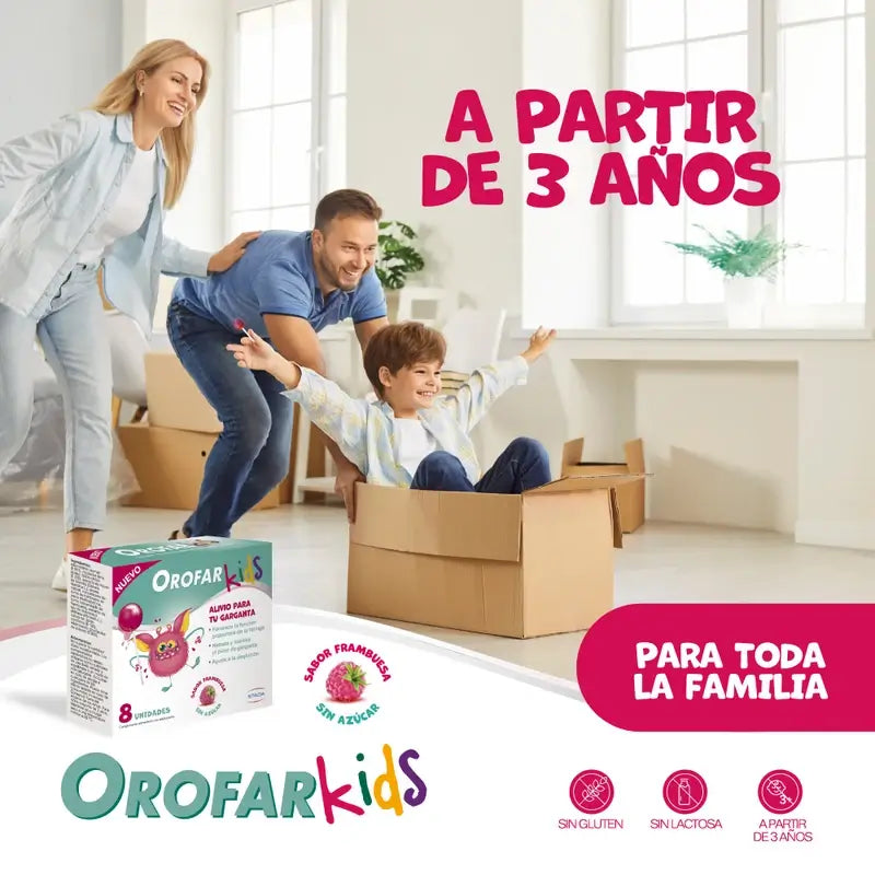 Orofar Kids Γλειφιτζούρια για τον πονόλαιμο, γεύση βατόμουρου, χωρίς ζάχαρη, 8 γλειφιτζούρια