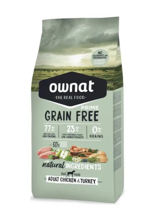 Ownat Grain Free Canine Prime Adult Chicken Turkey 3kg, dog food for dogs