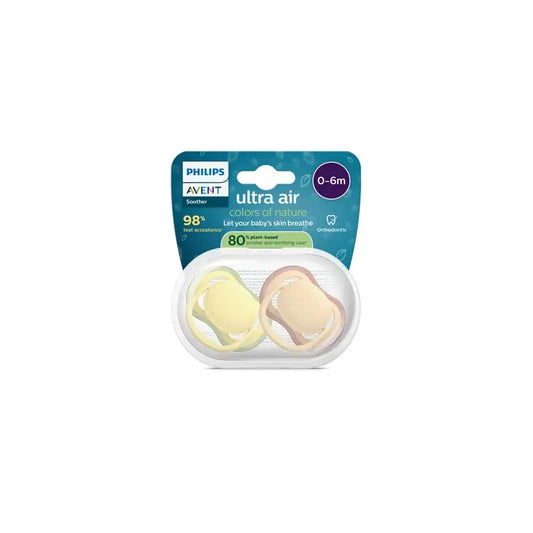 Philips Avent 2 πιπίλες Ultra Air «Colours of Nature» 0-6 μηνών, ουδέτερο χρώμα