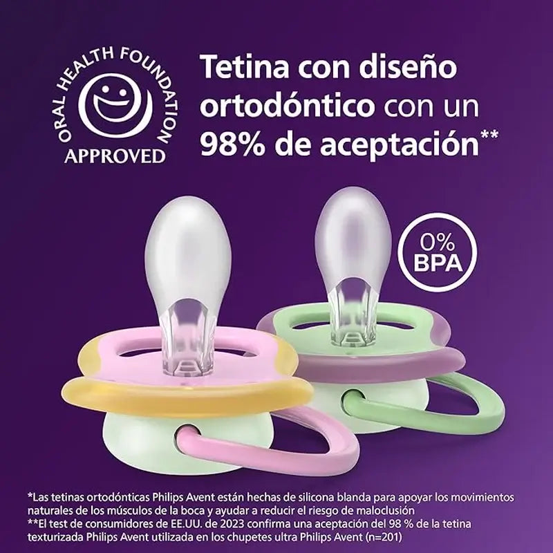 Philips Avent 2 πιπίλες Ultra Air για τη νύχτα, 6-18 μηνών, για κορίτσια