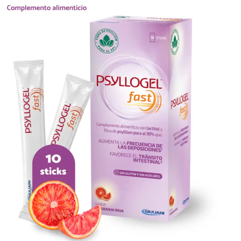 Psyllogel Fast 14,7 g, γεύση κόκκινο πορτοκάλι, 10 στικ