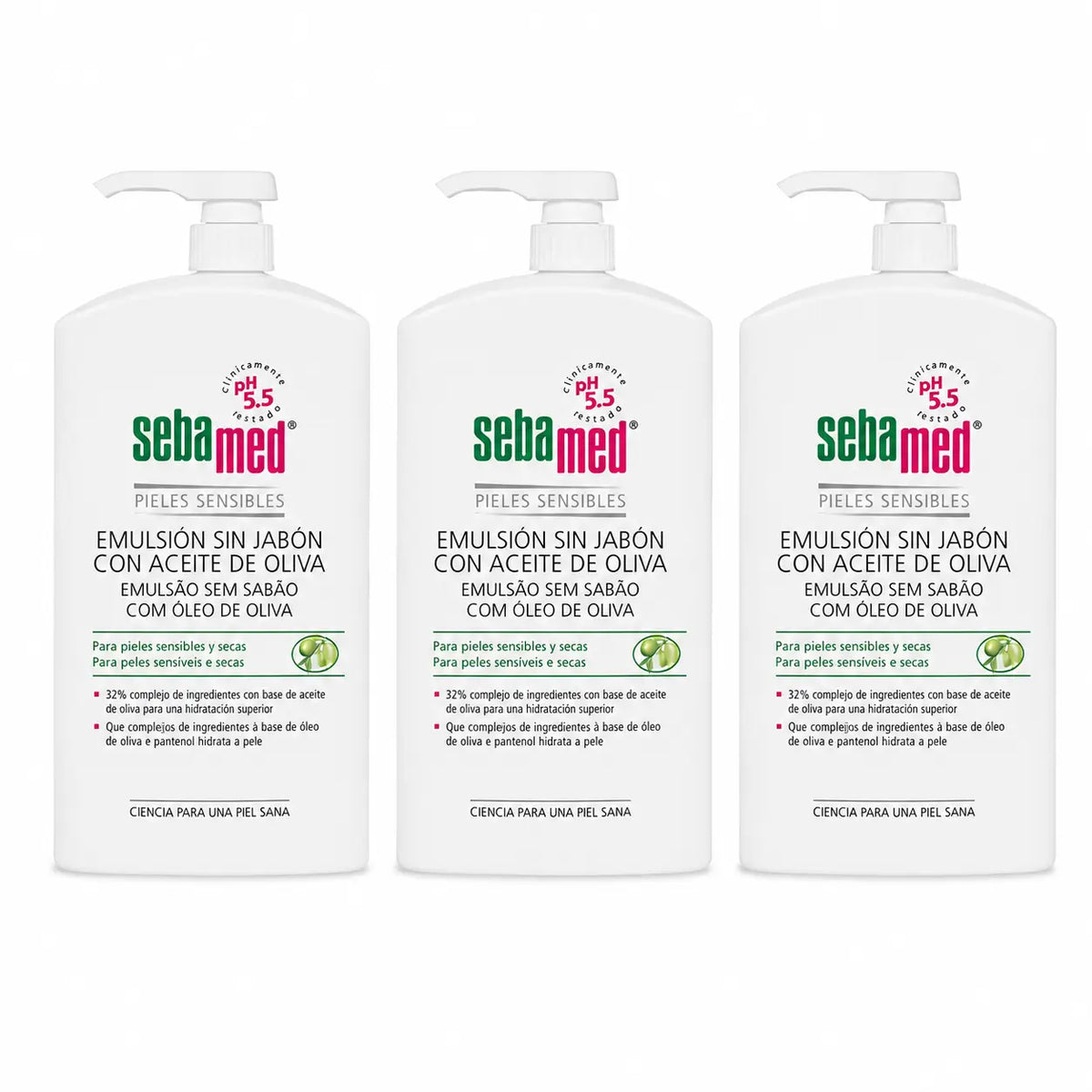 Sebamed Γέλη-Γαλάκτωμα χωρίς σαπούνι με ελαιόλαδο 1000 ml, συσκευασία 3 τεμαχίων