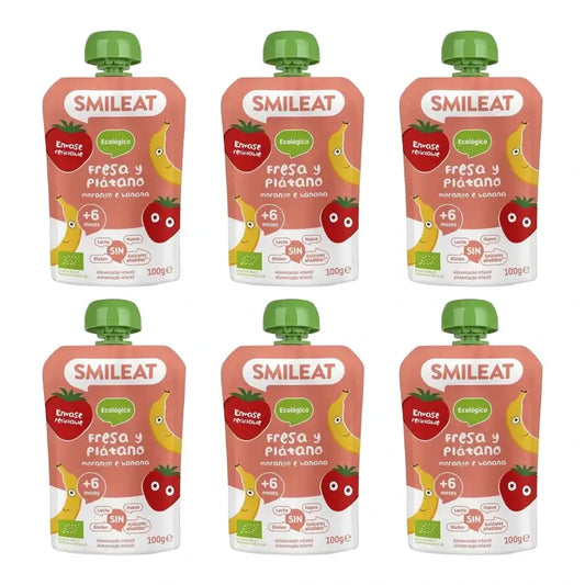 Smileat Pouch Φράουλα και Μπανάνα 100 g, συσκευασία 6 τεμαχίων