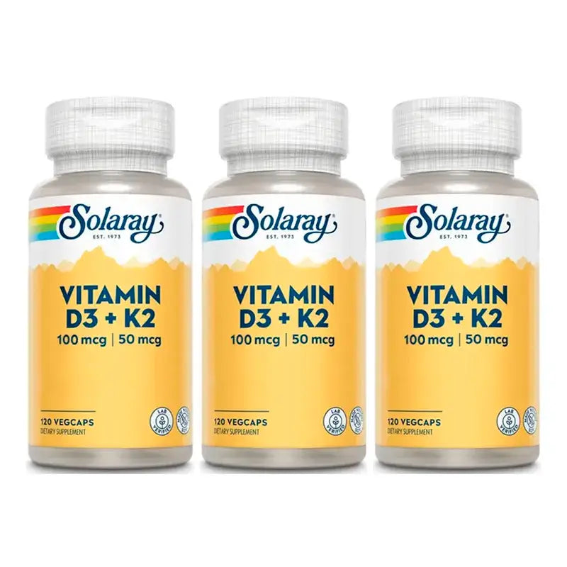 Solaray Βιταμίνη D3 & K2 (Mk7) Συσκευασία 3 x 120 κάψουλες