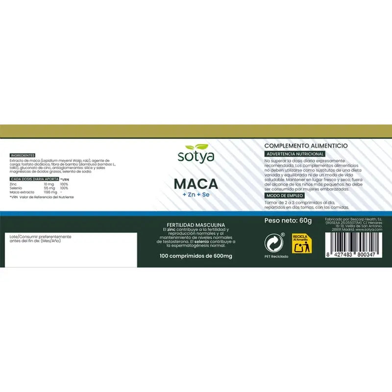 Sotya Maca + Zn + Se 100 δισκία των 600 mg