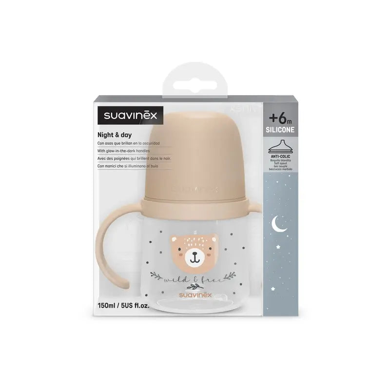 Suavinex Μπιμπερό για τη νύχτα Night & Day +6 μηνών Wild&Free Μπεζ, 150 ml
