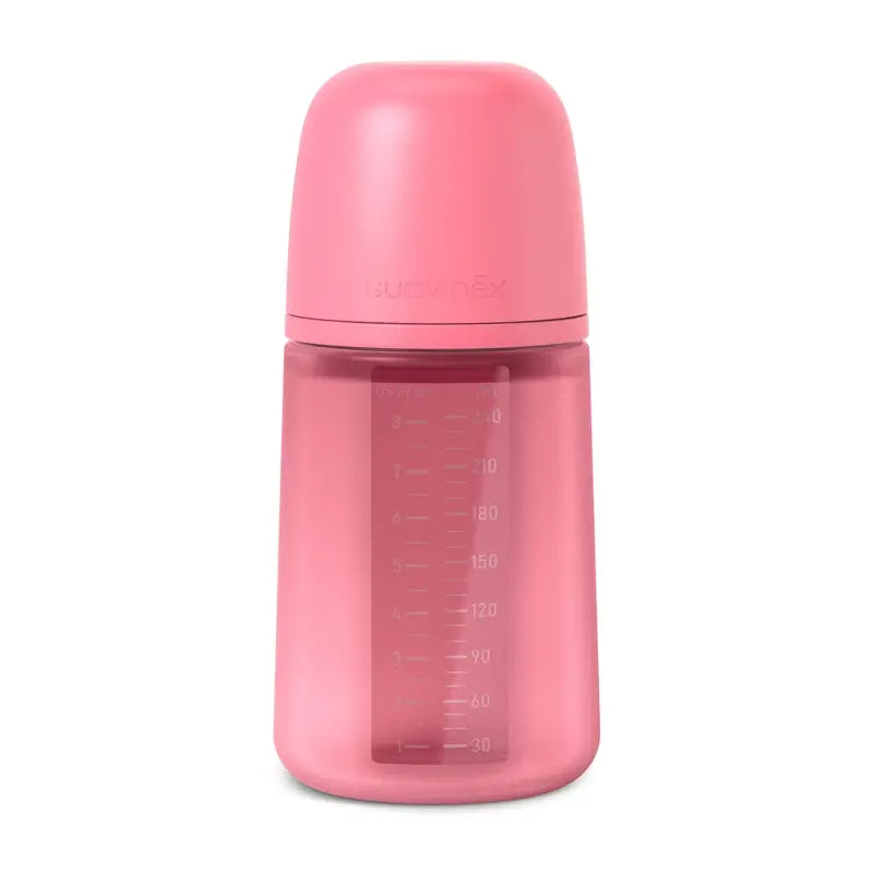 Suavinex Μπιμπερό από σιλικόνη 240 ml, μέτρια ροή (M), +3 μήνες, φούξια