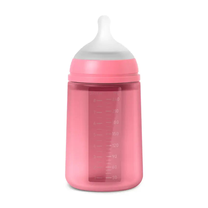 Suavinex Μπιμπερό από σιλικόνη 240 ml, μέτρια ροή (M), +3 μήνες, φούξια