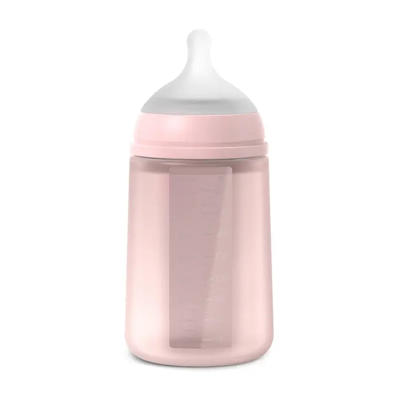 Suavinex Μπιμπερό από σιλικόνη 240 ml, μέτρια ροή (M), +3 μήνες, Rosewater