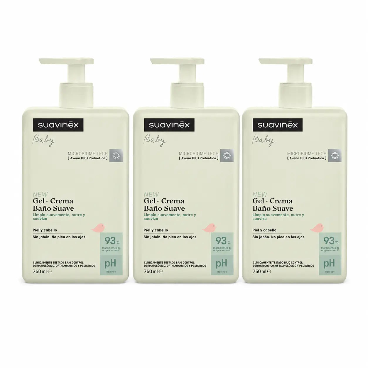 Suavinex Gel - Απαλό αφρόλουτρο για μωρά, 750 ml, συσκευασία 3 τεμαχίων