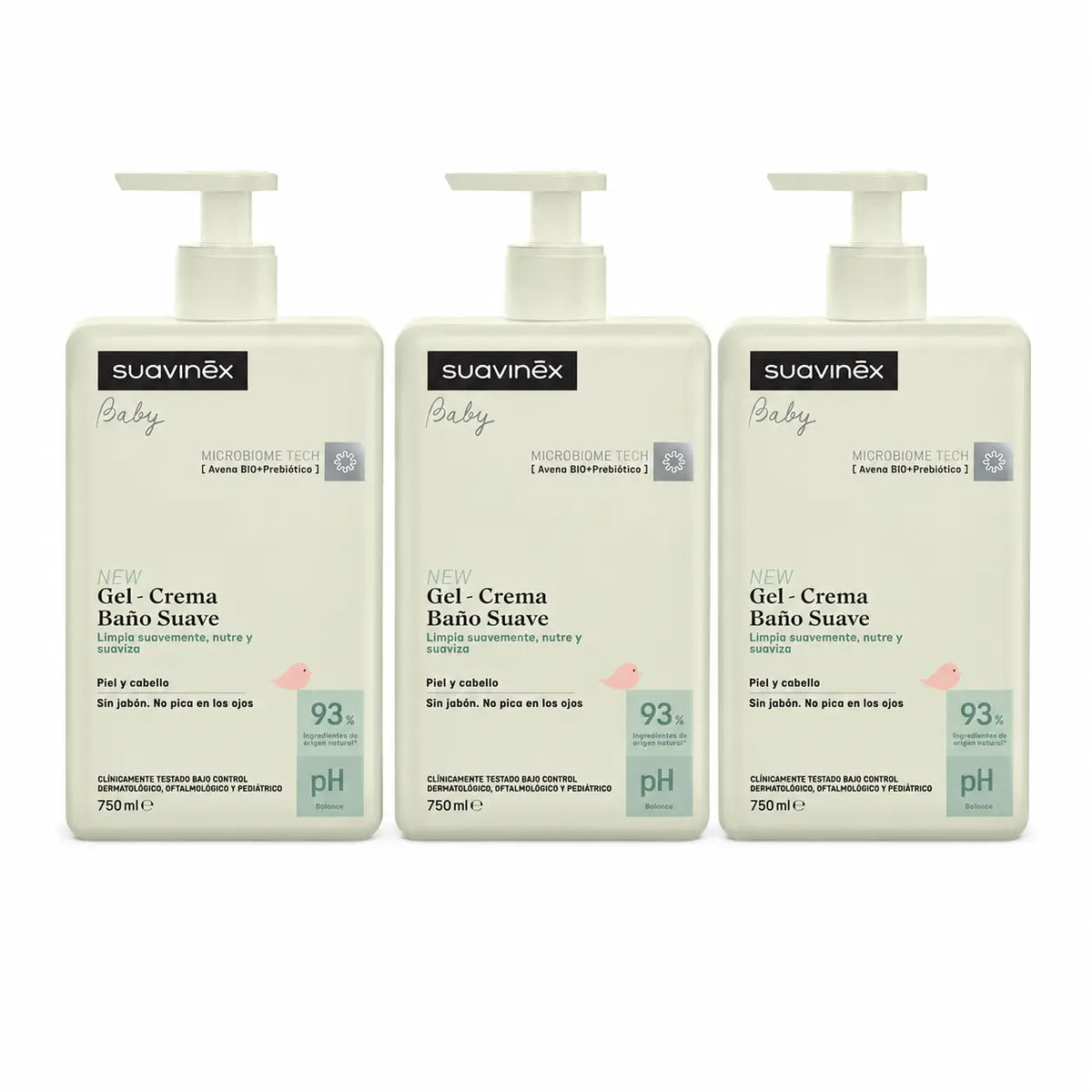 Suavinex Gel - Απαλό αφρόλουτρο για μωρά, 750 ml, συσκευασία 3 τεμαχίων