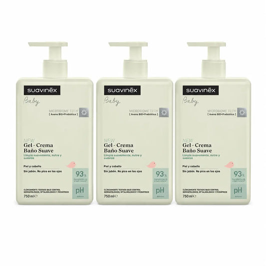 Suavinex Gel - Απαλό αφρόλουτρο για μωρά, 750 ml, συσκευασία 3 τεμαχίων