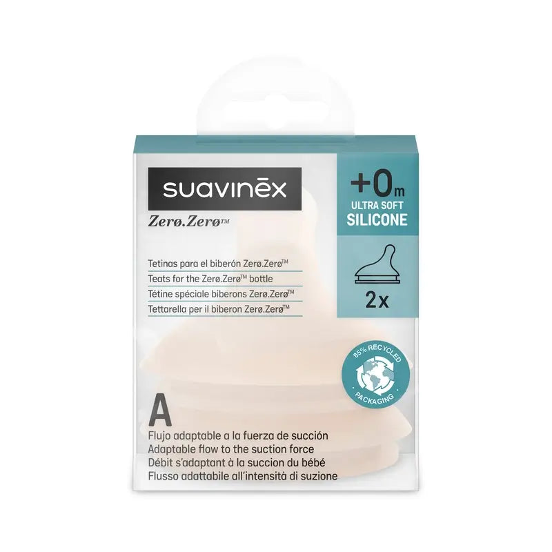 Suavinex Πακέτο με 2 θηλές Zero Zero, προσαρμοζόμενη ροή (A), +0 μηνών, Fair