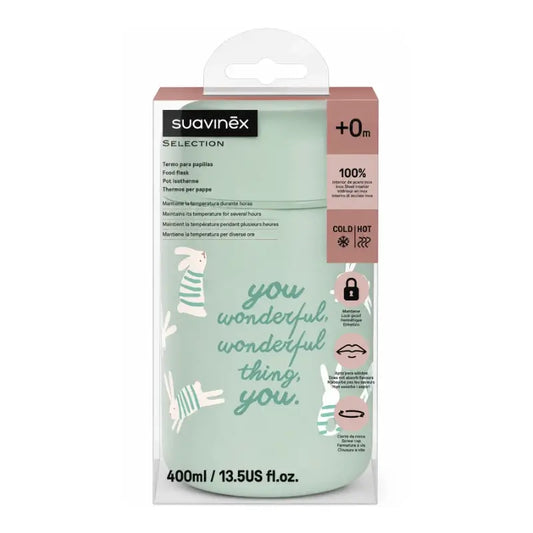 Suavinex Θερμός Μπουκάλι 400 ml, Wonderland Πράσινο