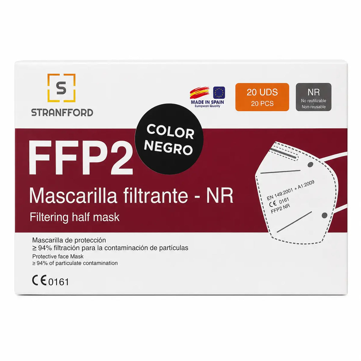 Surgicalmed Προστατευτική μάσκα FFP2-NR, μαύρη, 20 τεμάχια