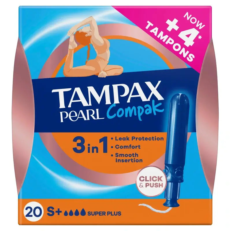 Tampax Pearl Compak Super Plus Ταμπόν με εφαρμοστή, 20 τεμάχια