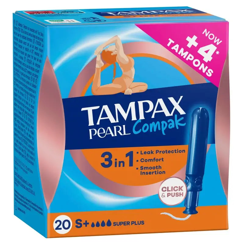 Tampax Pearl Compak Super Plus Ταμπόν με εφαρμοστή, 20 τεμάχια