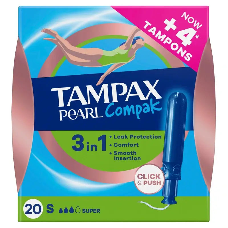 Tampax Pearl Compak Super Ταμπόν με εφαρμοστή, 20 τεμάχια