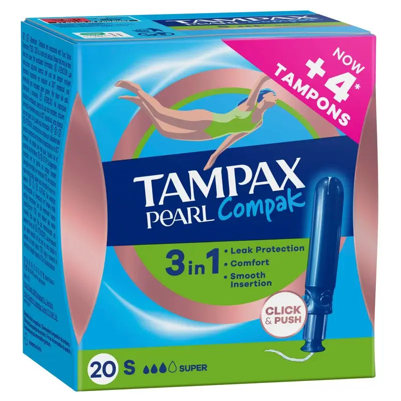 Tampax Pearl Compak Super Ταμπόν με εφαρμοστή, 20 τεμάχια