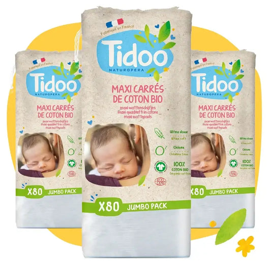Tidoo Maxi Βιολογικές τετράγωνες βαμβακερές γάζες για μωρά, 80 τεμάχια