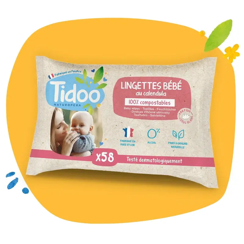 Tidoo Μαντηλάκια με καλέντουλα και βιολογικό άρωμα, 58 τεμάχια