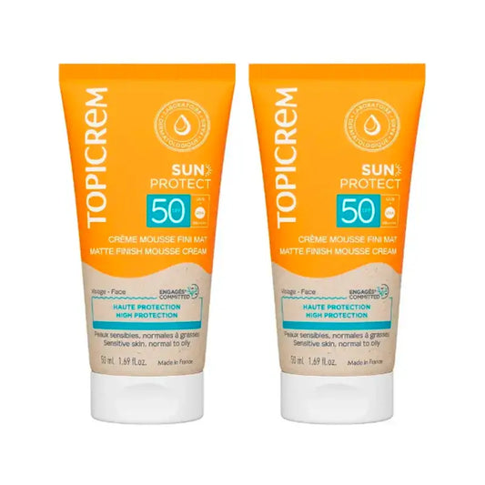 Topicrem Sun Protect Matte Finish Mousse Cream SPF50, Συσκευασία 2 x 50 ml