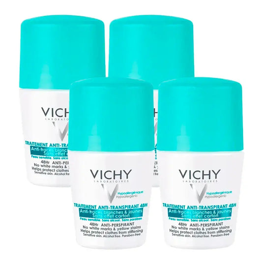 Vichy Αποσμητικό-Αντιιδρωτικό 48 ωρών κατά των λεκέδων, Roll-On, Συσκευασία 4 x 50 ml