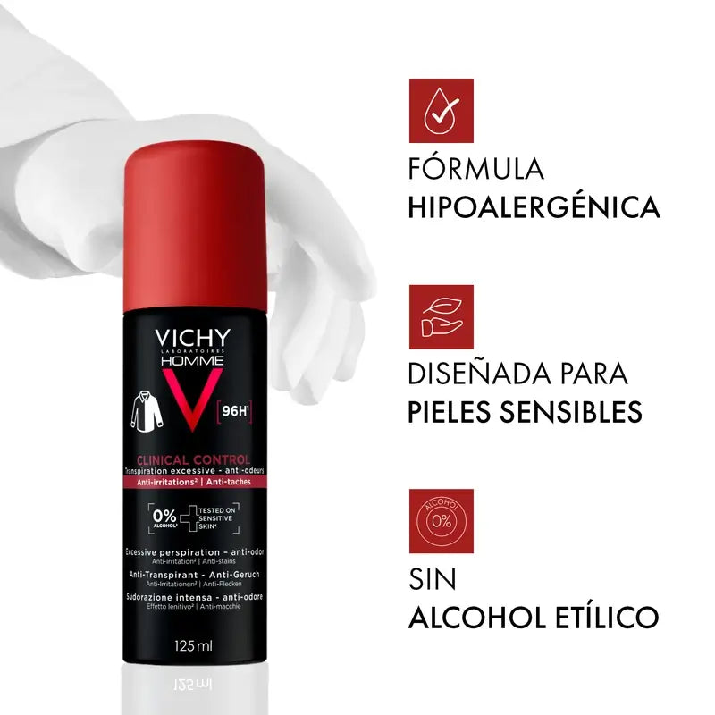 Vichy Homme Clinical Control 96h Αντιιδρωτικό Σπρέι, 125 ml