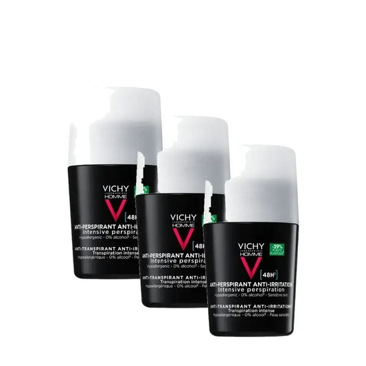 Vichy Homme Αποσμητικό 48 ωρών για ευαίσθητο δέρμα, Roll-On 50 ml, συσκευασία 3 τεμαχίων
