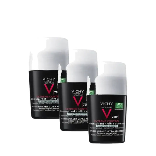 Vichy Homme Αποσμητικό-Αντιιδρωτικό Extreme Control 72H Roll-On 50 ml, συσκευασία 3 τεμαχίων