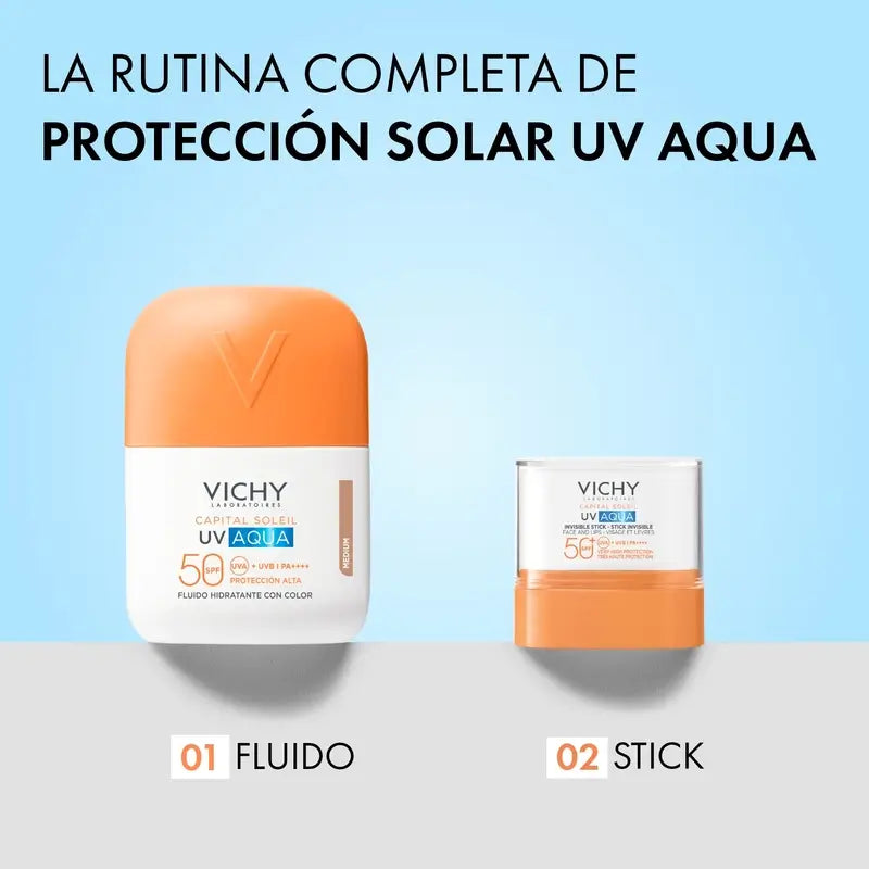 Vichy Solar UV Aqua Ενυδατικό Υγρό SPF 50, Μεσαία Απόχρωση, 50 ml