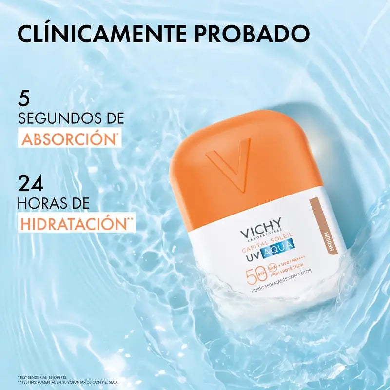 Vichy Solar UV Aqua Ενυδατικό Υγρό SPF 50, Μεσαία Απόχρωση, 50 ml