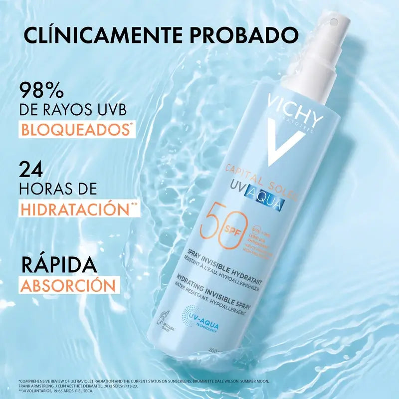 Vichy Solar UV Aqua Spray Αόρατο Ενυδατικό SPF50, 200 ml