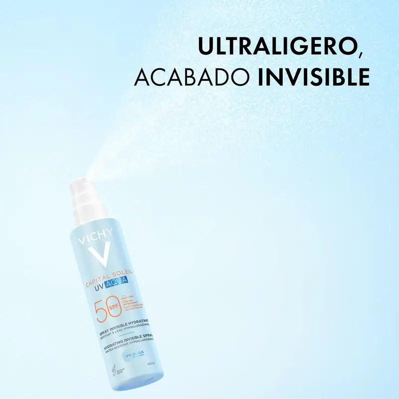 Vichy Solar UV Aqua Spray Αόρατο Ενυδατικό SPF50, 200 ml