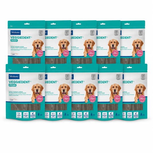 Virbac Veggiedent Fr3sh L, Οδοντικά σνακ για σκύλους μεγάλων φυλών, Συσκευασία 10 τεμαχίων