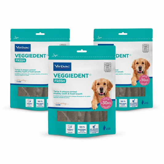 Virbac Veggiedent Fr3sh L, Οδοντικά σνακ για σκύλους μεγάλων φυλών, συσκευασία 3 τεμαχίων
