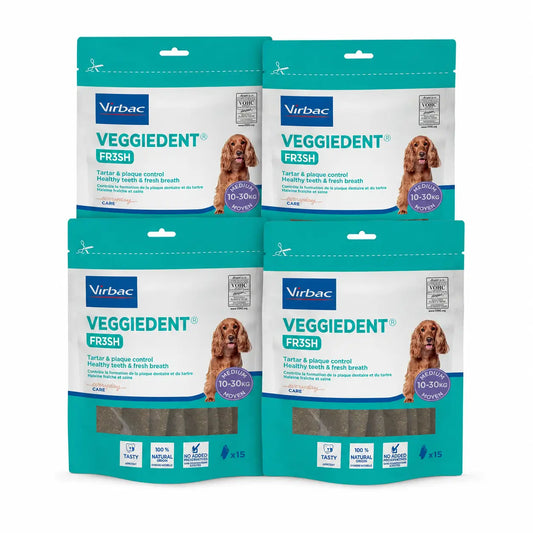 Virbac Veggiedent Fr3sh M, Οδοντικά σνακ για σκύλους μεσαίου μεγέθους, Συσκευασία 4 τεμαχίων