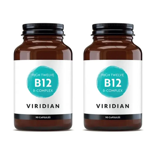 Viridian High Twelve Vit B12 με σύμπλεγμα βιταμινών Β, 2×90 κάψουλες φυτικής προέλευσης.