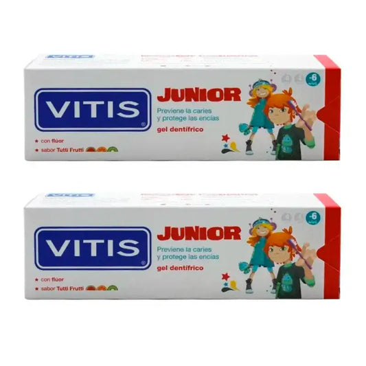 VITIS Junior Οδοντόκρεμα σε μορφή τζελ, συσκευασία 2 x 75 ml