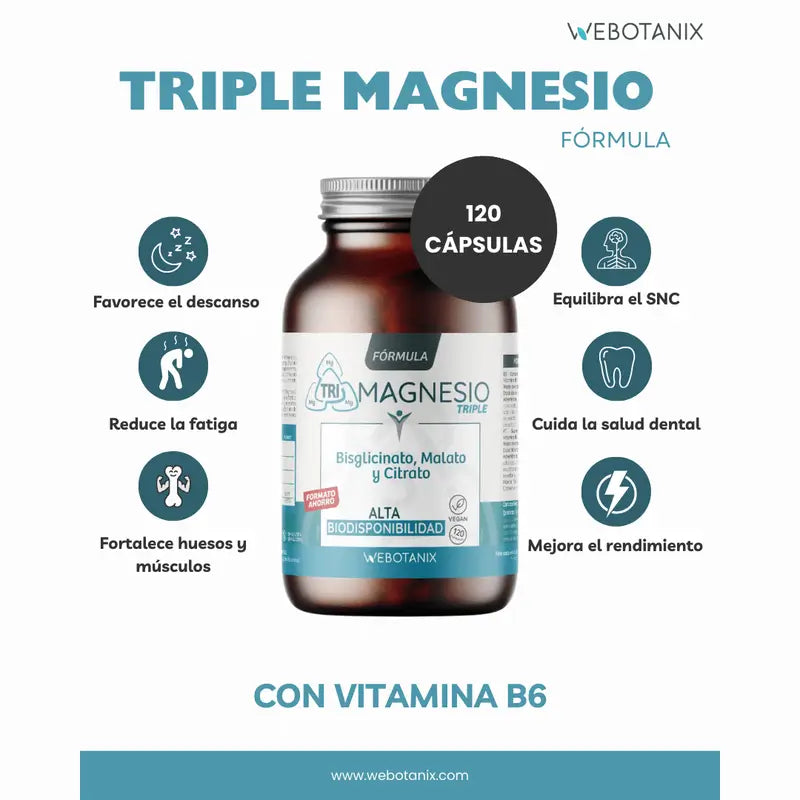 Webotanix Triple Magnesio Οικογενειακή Σύνθεση, 120 κάψουλες